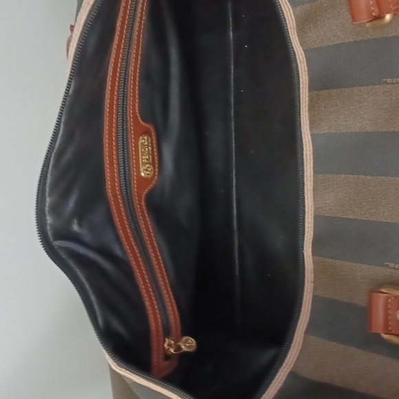 Vintage *RARE* Fendi Pequin Stripe & Cognac  Duffle/Weekender Bag (Large 50cm) - Picture 8 of 10